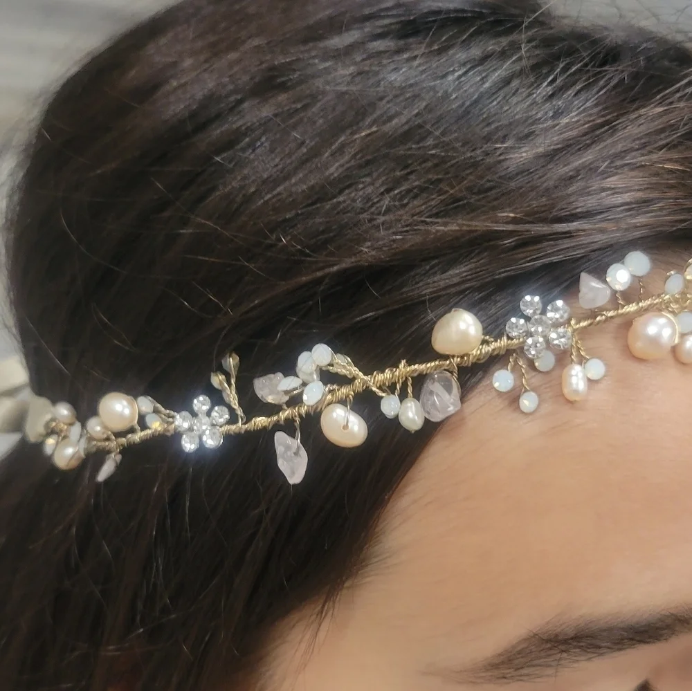 Anthropologie Crystal, Freshwater Pearl, Stone Bridal Crown